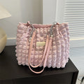 Women Quilted Plaid Cloud Cotton Padded Bag, Pleated Underarm Hobo Shopper Crossbody Shoulder Handbag for Daily Use