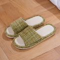 Women Slip-Resistant Linen Slippers Spring Summer Breathable House Shoes for Indoor Use, Non-Slip Stripe Design with Open Toe