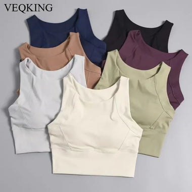 VEQKING High Strength Anti-shock Sports Crop Tops Women Built-in Pads Yoga Vest High Support Fitness Running Gym Bras