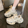 Women Mesh Platform Sneakers Cross Strap Lace Up Chunky Dad Shoes Thick Sole Breathable Fashion Walking Shoes for Daily Outdoor