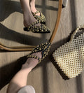 2027 New Pointed Toe Women Slippers Rivets Studded Summer Gladiator Sandals Flat Beach Shoes Woman Outside Slides Fashion Mules
