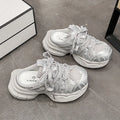 Lightweight Breathable Lace-Up Cover Toe Slides Women's New Thick Sole Slippers Casual Shoes Comfort Chunky Sneakers Size 35-40