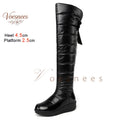 Winter Back Bow Waterproof Down Women's Over The Knee Snow Boots Thick Fleece Lined Platform Wedge Heels Side Zipper Long Boots