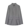 Women Stand Mandarin Collar Multi Button Front Blazer Long Sleeve Flap Pockets Slim Fit Solid Color Office Casual Suit Jacket