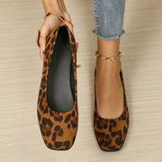 Vintage Leopard Print Square Toe Women Flats Soft Non-slip Sole Slip On Casual Shoes Office Daily Ladies Dress Ballet Shoes