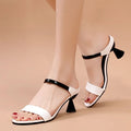 Cresfimix Women Classic High Quality White Pu Leather Peep Toe Square Heel Shoes Lady Cool Black Office Summer Heels A9841