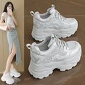 White Platform Women's Sneakers 2026 Spring Lace-Up Thick Bottom Vulcanize Shoes Woman Pu Leather Breathable Sports Shoes Ladies