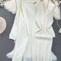 Sweet Pink Knitted Camisole Dress Two-piece Suit Women Casual Slim Long Sleeve Cardigan+Suspenders Vintage Sweet Chic Dresses