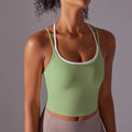 STOUREG Women's Sports Bra Naked Feel Seamless Fake Two Layer Backless Built-in Cup Yoga Running Workout Top