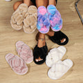 Fashion Cross Strap Fluffy Slippers Women Winter Home Open toed Plush Fur Slippers Woman Flat Heel Keep Warm Cotton Slides Shoes
