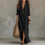 Women Dresses 2026 Spring/Summer Casual Solid Color Lapel Front Slit Long Dress Women's Clothing Vestidoes