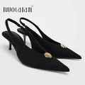 2025 Spring New Brand Women Sandal Fashion Pointed Toe Shallow Slip On Ladies Elegant Slingback Shoes Thin High Heel Pumps