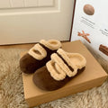 Comfortable Round Head Suede Warm Slippers Anti-slip Casual Plush Slippers Women Thick Bottom Soft Retro Winter Shoes Home