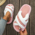 Fashion Fluffy Cross Strap House Slippers for Women Autumn Winter Warm Furry Slides Shoes Woman Indoor Comfort Flat Fur Slippers