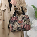 Casual Floral Print Women's Tote Bag Thickened Large Capacity Lunch Bag Zipper Canvas Jacquard Handbag