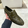 Loafers Flats Olive Green Wrinkled Leather Loafers Slip On Low Heel Casual Shoes Vintage Soft Leather Casual Dress Flats Trendy Men's Shoes