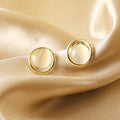 Korean Trend Geometric Round Opal Stud Earrings for Women Personality Statement Ear Jewelry Gift