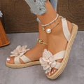 2026 New Women Sandals Comfortable Casual Slip-On Shoes Floral Pearl Embellished Flat Sandals Women Hollow Out Round Head Shoes