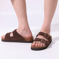 Women Sandals Slides Slippers Litfun Classic Leather Cork Slippers Women Fashion Suede Flats Sandals Thick Footbed Cork Slides Unisex Outdoor Beach Slippers