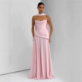 Party Dress Multi Color Strapless Evening Dress for Women Elegant Draped Bodice Halter Scarf A Line Floor Length Formal Party Gown