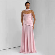 Party Dress Multi Color Strapless Evening Dress for Women Elegant Draped Bodice Halter Scarf A Line Floor Length Formal Party Gown