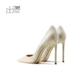 2025 leather high heels pointed light mouth nude stone pattern sexy temperament celebrity professional single shoes