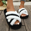 Fashion Fluffy Cross Strap House Slippers for Women Autumn Winter Warm Furry Slides Shoes Woman Indoor Comfort Flat Fur Slippers