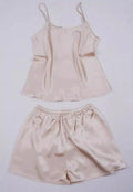 Women 100% Natural Silk 16 momme satin silk Camisole with Shorts Pajama Set Sleepwear M-2XL YM004
