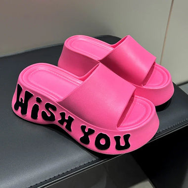 Summer 2025 Letter Print Thick Sole Cloud Slippers Women Fashion Chunky Platform Sandals Woman Non Slip Wedge Heels Beach Slides