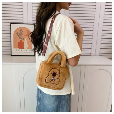 Animal Capybara Plush Shoulder Bag Cartoon Handbag for Couples Soft Plush Bag Women's Fashion Accessory