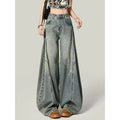 Retro American Spicy Girl High Waist Loose Slim Wide Leg Knife Edge Jeans Women  Autumn New Style Distressed Streetwear