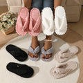 Women's Home Slippers Fashion Corduroy Flip Flops For Women Sandals Winter Warm Plush Slides Indoor Flat Soft Sole Female Shoes