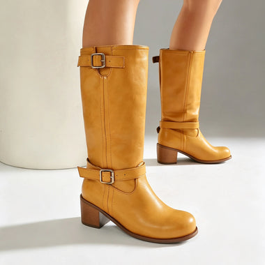 Women 2026 new autumn winter women knee-high boots plus size 35-45 microfiber round toe buckle high heel women long boots fashion