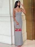 Hugcitar Summer Solid Sleeveless Backless Elegant Sexy Bodycon Y2K Maxi Prom Dress Women Clothes Birthday Party Casual Y2K