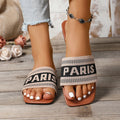 Fashion Mixed Colors Letter Flat Slippers Women Plus Size Light Square Toe Casual Slippers Comfort Soft Sole Anti Slip Slides