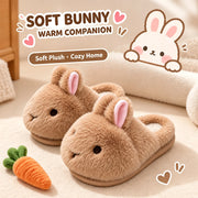 Cute Brown Bunny Plush Slippers Women Winter Warm Rebound Soft Sole House Shoes Indoor Fuzzy Non-Slip Comfortable Home Footwear