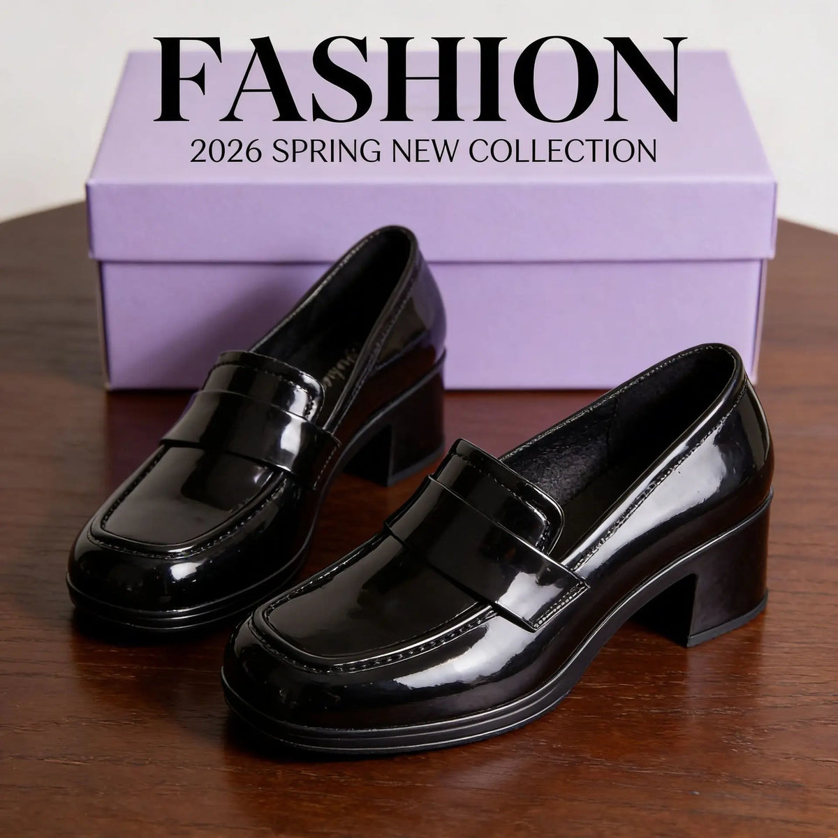 2026 New Retro Loafers, Japanese Style Square Heel High Heels, Everyday Luxury Women's Solid Color Elegant Mary Jane Shoes