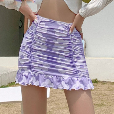 Women Floral Print Mini Skirt High Waist Ruched Bodycon Short Skirt Ruffle Hem Summer Y2K Skirt
