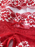 Summer Sexy Hot Women's Lingerie 2pce Open-crotch Pants And Open-tip Bra Vest Adult Underwear Transparent Flower Lace Bras Set