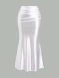 White Pleated Fishtail Skirt