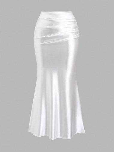 White Pleated Fishtail Skirt