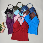 Women's Sexy Sports Bra - Open Back Design, Breathable Stretchy Fabric for Yoga - Elegant Solid Color All-Season Activewear