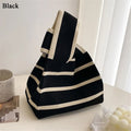 Reusable Knitted Stripe Wrist Bag Woven Handbag Stripe Female Shopping Bags Large-capacity Knitted Bucket Bag Women Tote Bags