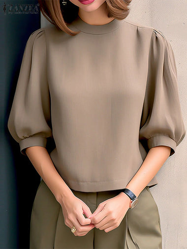 ZANZEA Women Summer Elegant Half Sleeve Blouse Fashion Solid Party Blusas Chemise Casual Office Lady OL Work Shirt Stylish Tops