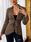Elegant Chic Waist Lace-up Women's Clothes Fashion Vintage Leopard Printing Long Sleeve Blouse Spring Autumn Office Lady Shirts