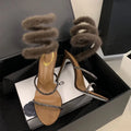 Women Sandals Sexy Snake Shaped Elastic Strap Women Gladiator Sandals Fashion Rhinestones Fur Decor Stiletto High Heels Summer Wedding Shoes
