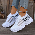 Women's Spring Autumn Knitted Thick Sole Sneakers Leopard Print Patchwork Breathable Flying Woven Lace‑Up Casual Walking Shoes