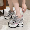 10CM High Women's Platform Sneakers Lightweight Breathable Mesh Sneakers for Women Fashion Designer Leather Thick Heel Sneakers