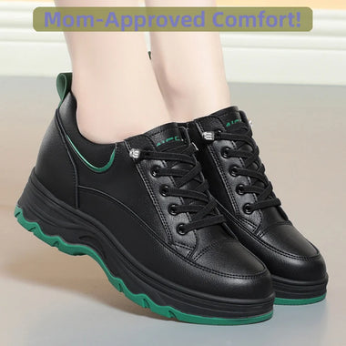 Women Shoes Leather Sneakers Spring Autumn Fashion Chunky Causal Women Mother Shoes Walking Comfortable Soft Leather Running Sneakers Middle-aged Elderly