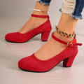 Women's Fashion Pumps Sweet Woman Thick High Heels Ankle Strap Flock Female Platform Mary Jane Women OL Shoes Ladies Footwear